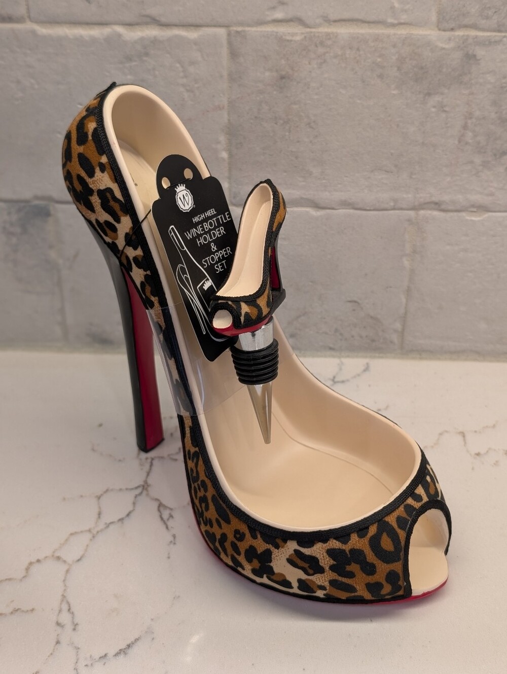 Wine Bottle Holder Leopard Print High Heel - NWT